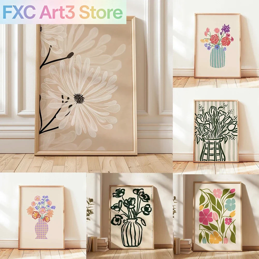 Photography Angle - Frameless,1pc Retro Beige Floral Line Printing,Simple